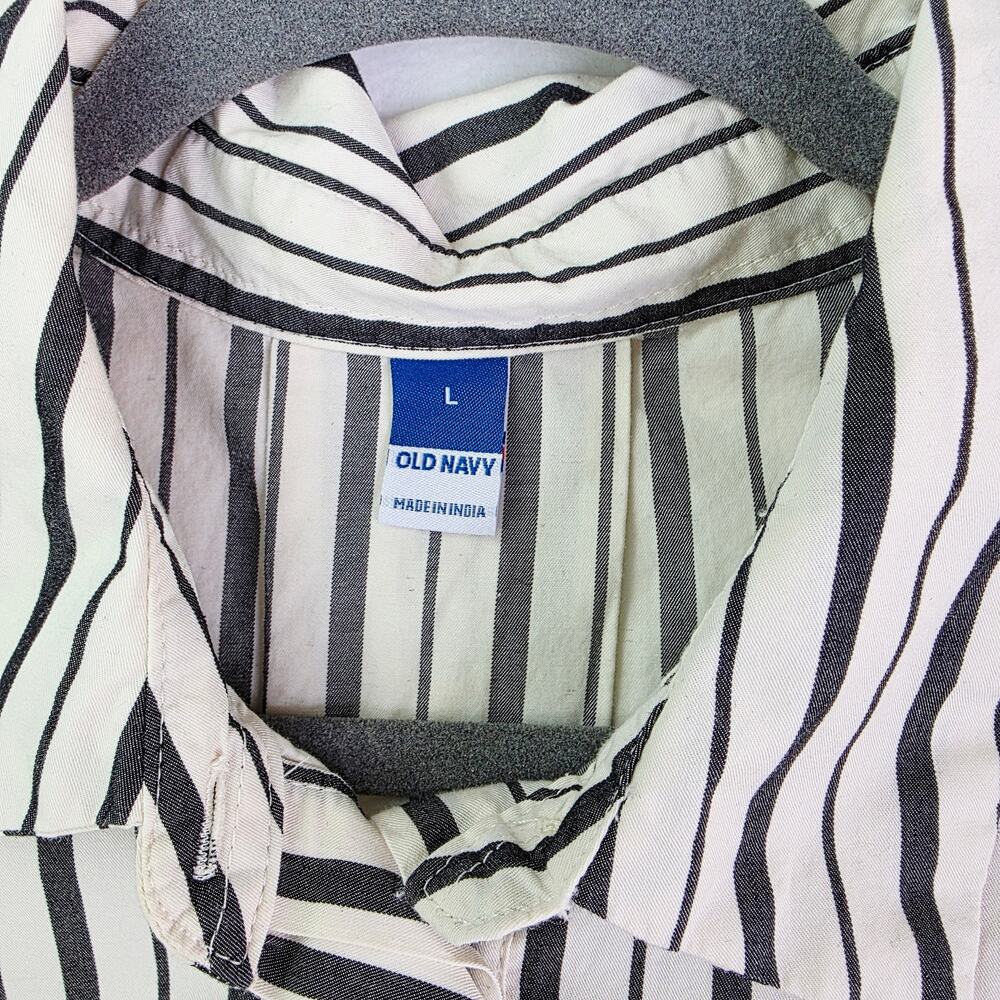 Old Navy Mini Shirt Dress Large Gray White Stripe Collar Preppy Academia Office - Picture 12 of 16